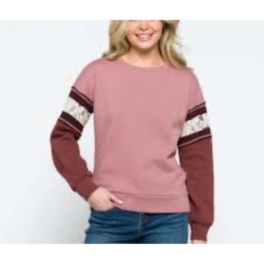 MASON & BELLE Womens Mauve Lace Detail Crewneck Pullover Sweater Top Size XL NWT